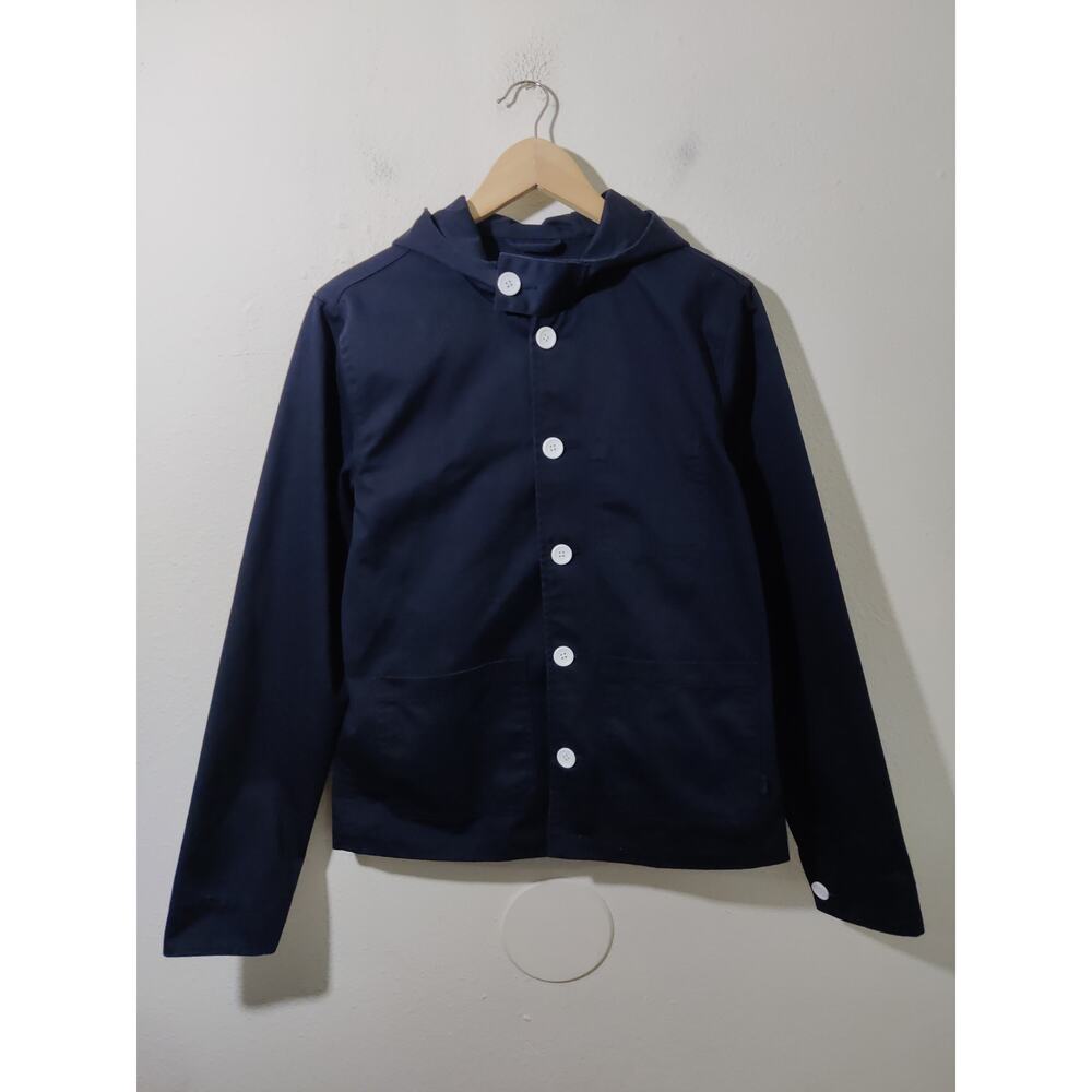 Asos Navy Blue Exposed Button-Down Hooded Cargo Utility Jacket Size XS